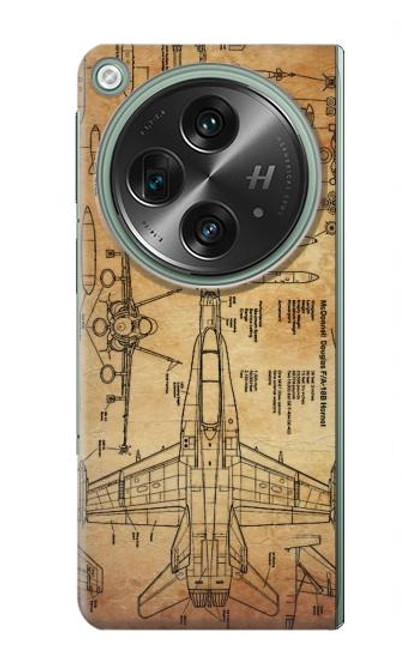 W3868 Aircraft Blueprint Old Paper Funda Carcasa Case y Caso Del Tirón Funda para OnePlus OPEN