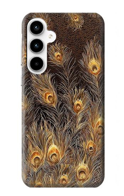 W3691 Gold Peacock Feather Funda Carcasa Case y Caso Del Tirón Funda para Samsung Galaxy A35 5G