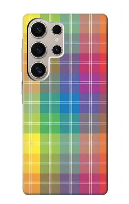 W3942 LGBTQ Rainbow Plaid Tartan Funda Carcasa Case y Caso Del Tirón Funda para Samsung Galaxy S24 Ultra