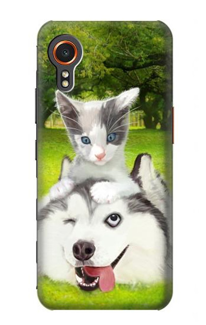 W3795 Kitten Cat Playful Siberian Husky Dog Paint Funda Carcasa Case y Caso Del Tirón Funda para Samsung Galaxy Xcover7