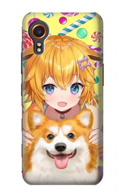 W3918 Baby Corgi Dog Corgi Girl Candy Funda Carcasa Case y Caso Del Tirón Funda para Samsung Galaxy Xcover7