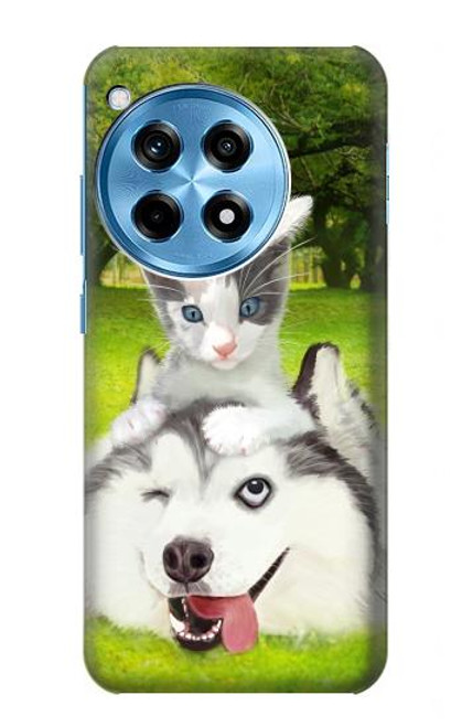 W3795 Kitten Cat Playful Siberian Husky Dog Paint Funda Carcasa Case y Caso Del Tirón Funda para OnePlus 12R