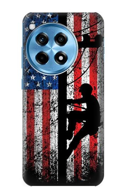 W3803 Electrician Lineman American Flag Funda Carcasa Case y Caso Del Tirón Funda para OnePlus 12R