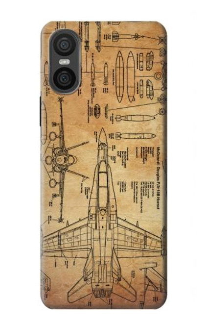 W3868 Aircraft Blueprint Old Paper Funda Carcasa Case y Caso Del Tirón Funda para Sony Xperia 10 VI