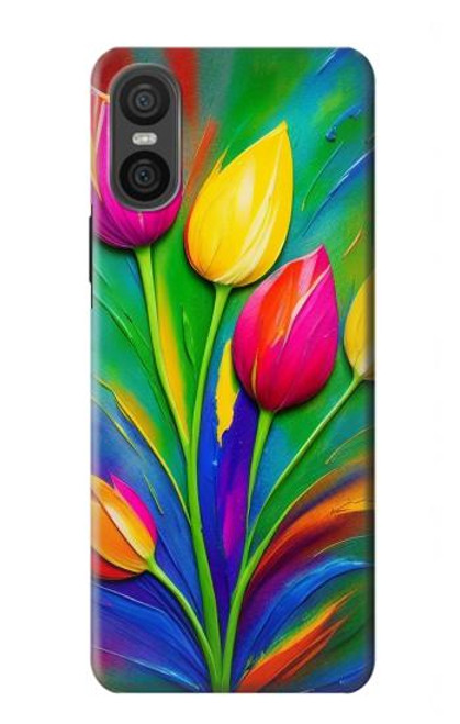 W3926 Colorful Tulip Oil Painting Funda Carcasa Case y Caso Del Tirón Funda para Sony Xperia 10 VI