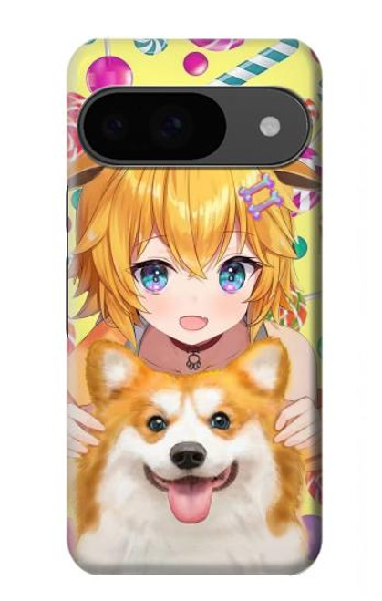 W3918 Baby Corgi Dog Corgi Girl Candy Funda Carcasa Case y Caso Del Tirón Funda para Google Pixel 9