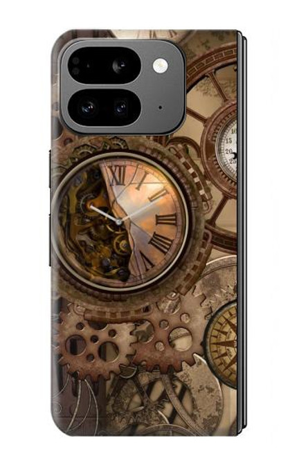 W3927 Compass Clock Gage Steampunk Funda Carcasa Case y Caso Del Tirón Funda para Google Pixel 9 Pro Fold