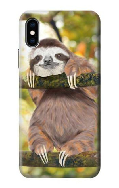 W3138 Cute Baby Sloth Paint Funda Carcasa Case y Caso Del Tirón Funda para iPhone X, iPhone XS