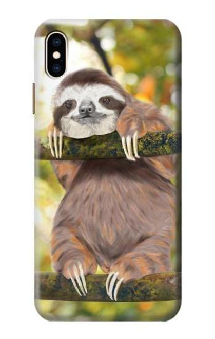 W3138 Cute Baby Sloth Paint Funda Carcasa Case y Caso Del Tirón Funda para iPhone XS Max