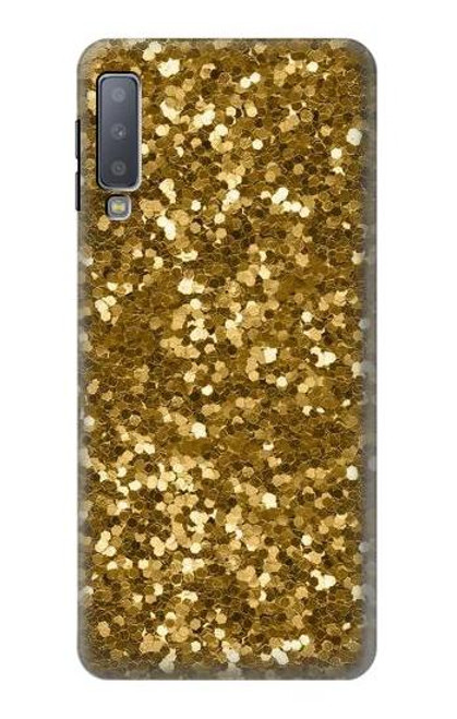 W3388 Gold Glitter Graphic Print Funda Carcasa Case y Caso Del Tirón Funda para Samsung Galaxy A7 (2018)