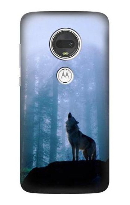 W0935 Wolf Howling in Forest Funda Carcasa Case y Caso Del Tirón Funda para Motorola Moto G7, Moto G7 Plus