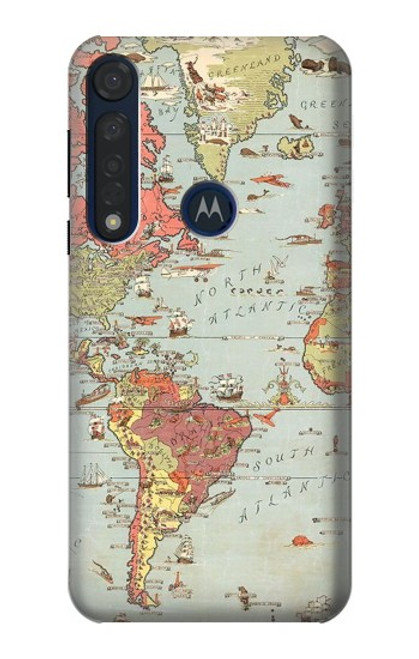 W3418 Vintage World Map Funda Carcasa Case y Caso Del Tirón Funda para Motorola Moto G8 Plus