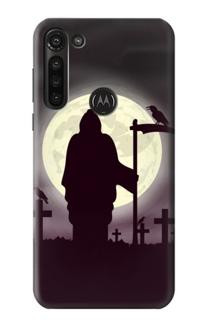 W3262 Grim Reaper Night Moon Cemetery Funda Carcasa Case y Caso Del Tirón Funda para Motorola Moto G8 Power