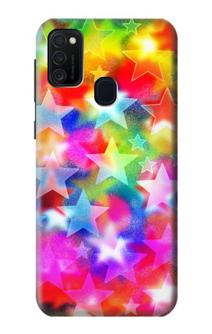 W3292 Colourful Disco Star Funda Carcasa Case y Caso Del Tirón Funda para Samsung Galaxy M21