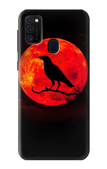 W3328 Crow Red Moon Funda Carcasa Case y Caso Del Tirón Funda para Samsung Galaxy M21