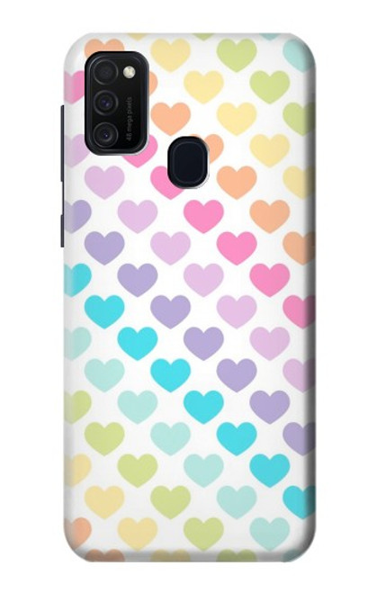 W3499 Colorful Heart Pattern Funda Carcasa Case y Caso Del Tirón Funda para Samsung Galaxy M21