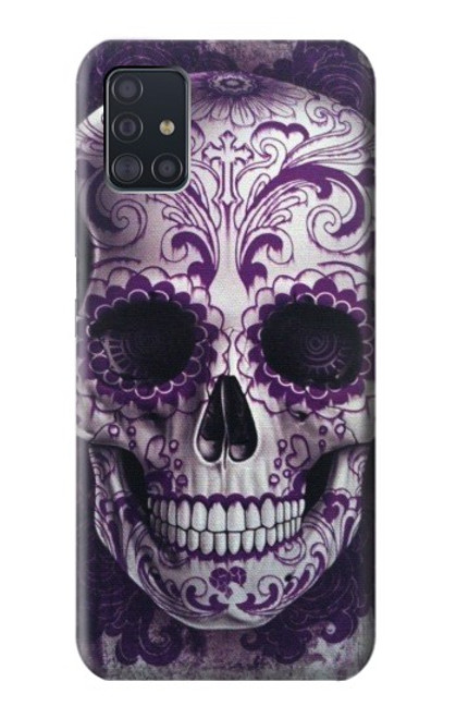 W3582 Purple Sugar Skull Funda Carcasa Case y Caso Del Tirón Funda para Samsung Galaxy A51 5G [solo para A51 5G. NO para A51]