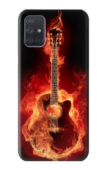 W0415 Fire Guitar Burn Funda Carcasa Case y Caso Del Tirón Funda para Samsung Galaxy A71 5G [solo para A71 5G. NO para A71]