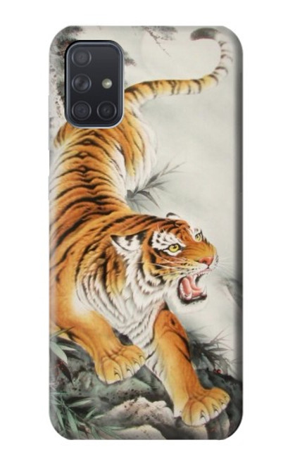 W2751 Chinese Tiger Brush Painting Funda Carcasa Case y Caso Del Tirón Funda para Samsung Galaxy A71 5G [solo para A71 5G. NO para A71]