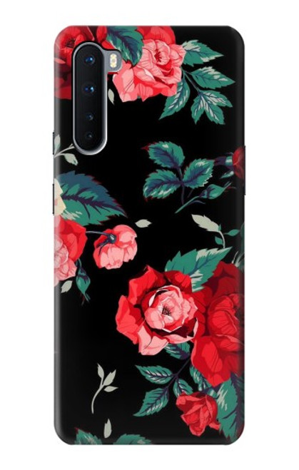 W3112 Rose Floral Pattern Black Funda Carcasa Case y Caso Del Tirón Funda para OnePlus Nord
