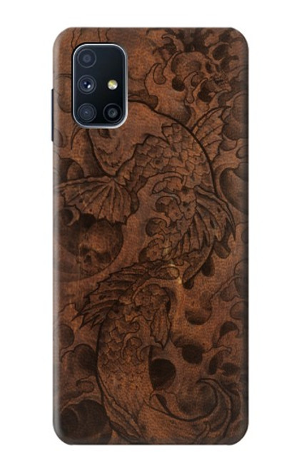 W3405 Fish Tattoo Leather Graphic Print Funda Carcasa Case y Caso Del Tirón Funda para Samsung Galaxy M51