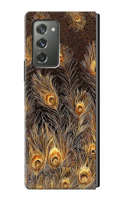 W3691 Gold Peacock Feather Funda Carcasa Case y Caso Del Tirón Funda para Samsung Galaxy Z Fold2 5G