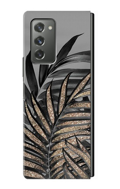 W3692 Gray Black Palm Leaves Funda Carcasa Case y Caso Del Tirón Funda para Samsung Galaxy Z Fold2 5G