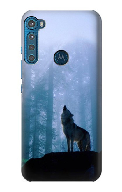 W0935 Wolf Howling in Forest Funda Carcasa Case y Caso Del Tirón Funda para Motorola One Fusion+