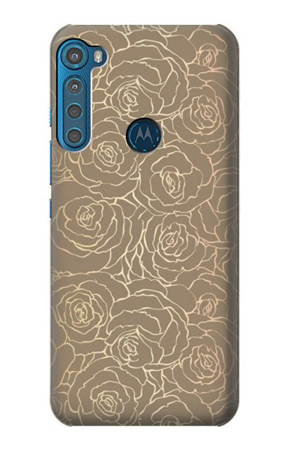 W3466 Gold Rose Pattern Funda Carcasa Case y Caso Del Tirón Funda para Motorola One Fusion+