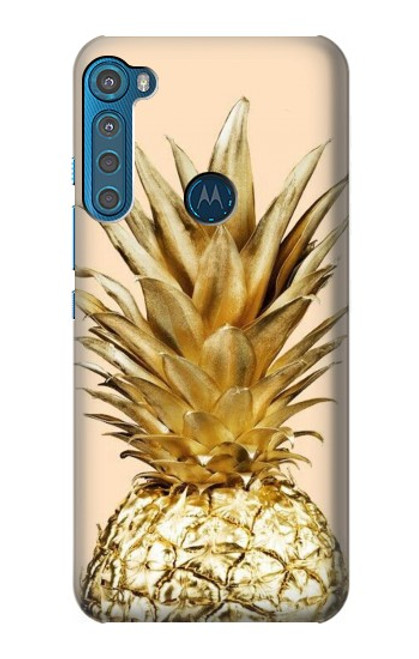 W3490 Gold Pineapple Funda Carcasa Case y Caso Del Tirón Funda para Motorola One Fusion+
