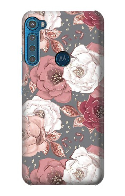 W3716 Rose Floral Pattern Funda Carcasa Case y Caso Del Tirón Funda para Motorola One Fusion+