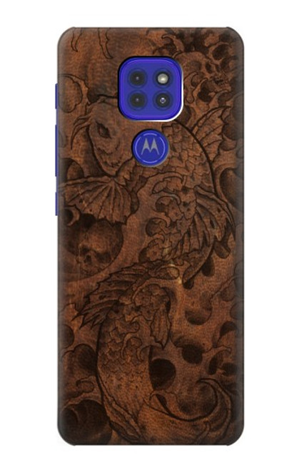 W3405 Fish Tattoo Leather Graphic Print Funda Carcasa Case y Caso Del Tirón Funda para Motorola Moto G9 Play