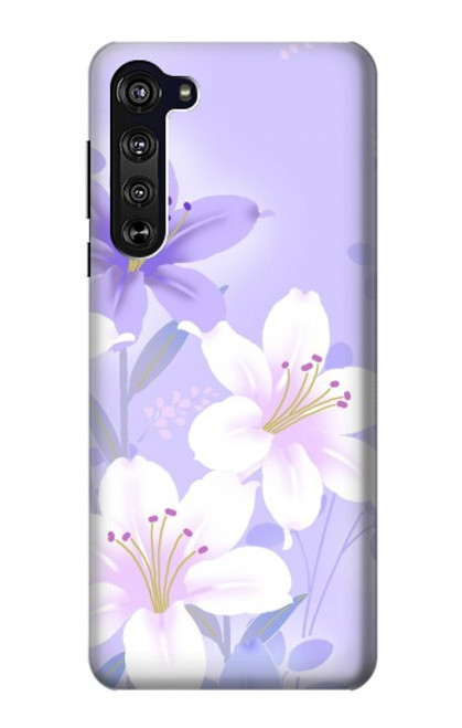 W2361 Purple White Flowers Funda Carcasa Case y Caso Del Tirón Funda para Motorola Edge