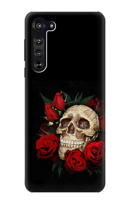 W3753 Dark Gothic Goth Skull Roses Funda Carcasa Case y Caso Del Tirón Funda para Motorola Edge