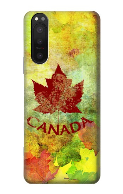 W2523 Canada Autumn Maple Leaf Funda Carcasa Case y Caso Del Tirón Funda para Sony Xperia 5 II