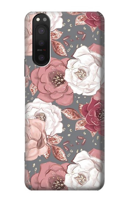 W3716 Rose Floral Pattern Funda Carcasa Case y Caso Del Tirón Funda para Sony Xperia 5 II