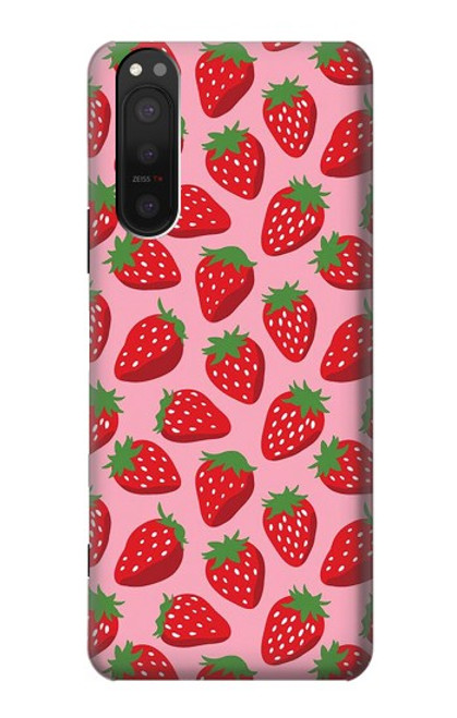 W3719 Strawberry Pattern Funda Carcasa Case y Caso Del Tirón Funda para Sony Xperia 5 II