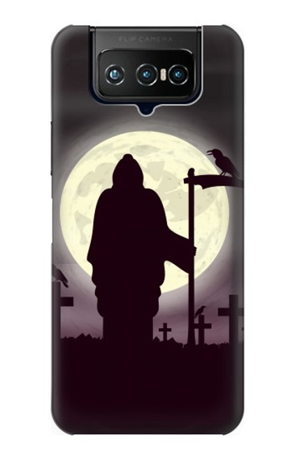 W3262 Grim Reaper Night Moon Cemetery Funda Carcasa Case y Caso Del Tirón Funda para ASUS ZenFone 7 Pro