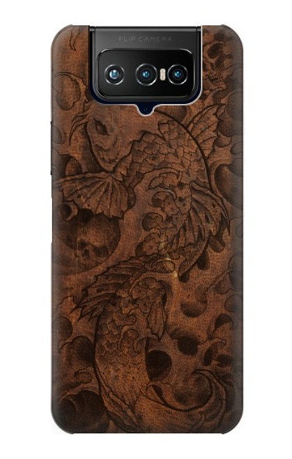 W3405 Fish Tattoo Leather Graphic Print Funda Carcasa Case y Caso Del Tirón Funda para ASUS ZenFone 7 Pro