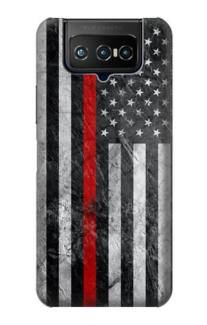 W3687 Firefighter Thin Red Line American Flag Funda Carcasa Case y Caso Del Tirón Funda para ASUS ZenFone 7 Pro