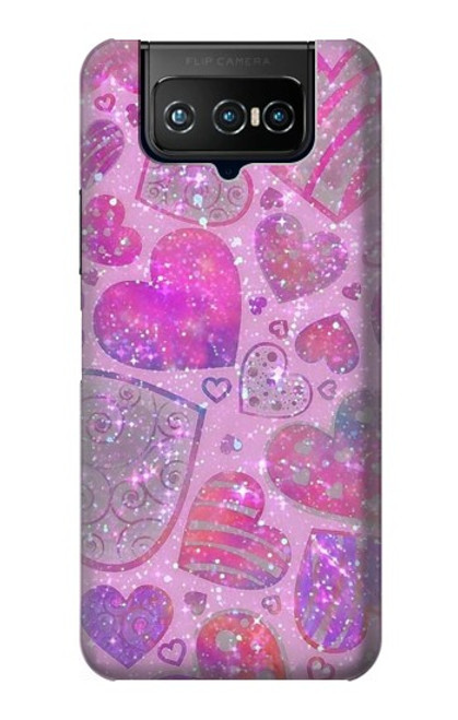 W3710 Pink Love Heart Funda Carcasa Case y Caso Del Tirón Funda para ASUS ZenFone 7 Pro