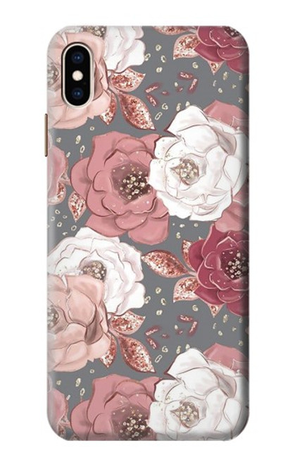 W3716 Rose Floral Pattern Funda Carcasa Case y Caso Del Tirón Funda para iPhone XS Max
