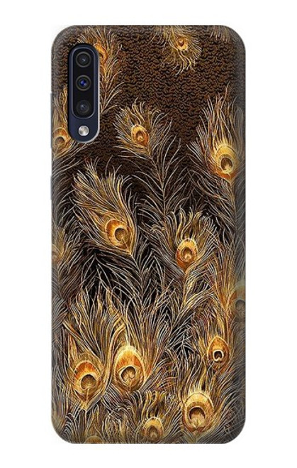 W3691 Gold Peacock Feather Funda Carcasa Case y Caso Del Tirón Funda para Samsung Galaxy A50