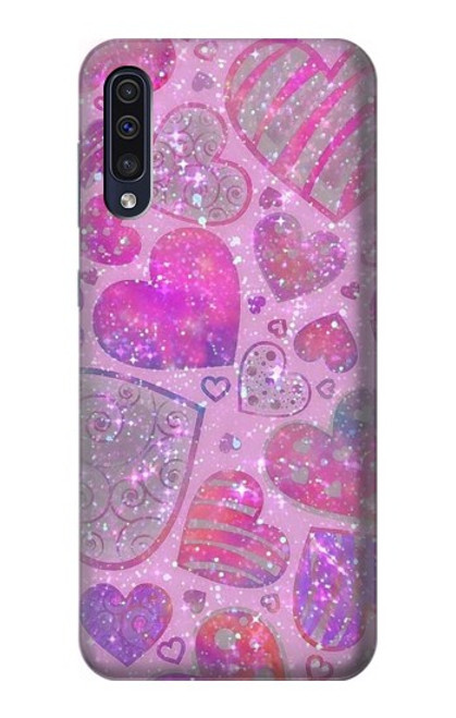 W3710 Pink Love Heart Funda Carcasa Case y Caso Del Tirón Funda para Samsung Galaxy A50