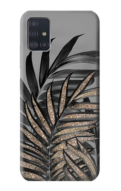 W3692 Gray Black Palm Leaves Funda Carcasa Case y Caso Del Tirón Funda para Samsung Galaxy A51 5G