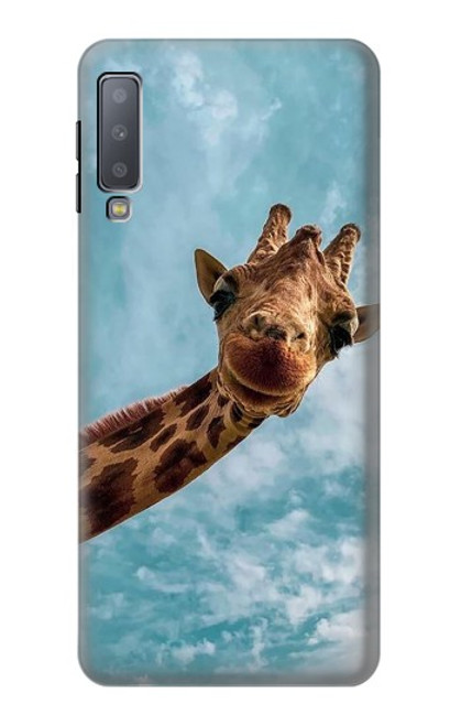 W3680 Cute Smile Giraffe Funda Carcasa Case y Caso Del Tirón Funda para Samsung Galaxy A7 (2018)