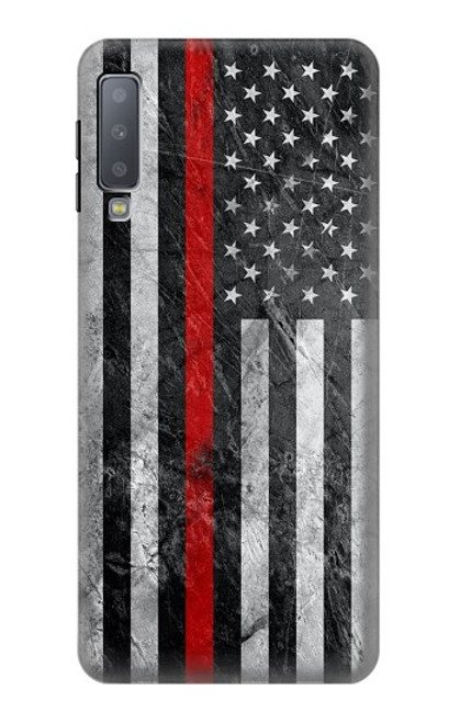 W3687 Firefighter Thin Red Line American Flag Funda Carcasa Case y Caso Del Tirón Funda para Samsung Galaxy A7 (2018)