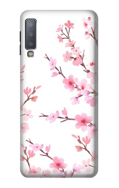 W3707 Pink Cherry Blossom Spring Flower Funda Carcasa Case y Caso Del Tirón Funda para Samsung Galaxy A7 (2018)