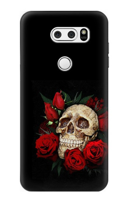 W3753 Dark Gothic Goth Skull Roses Funda Carcasa Case y Caso Del Tirón Funda para LG V30, LG V30 Plus, LG V30S ThinQ, LG V35, LG V35 ThinQ