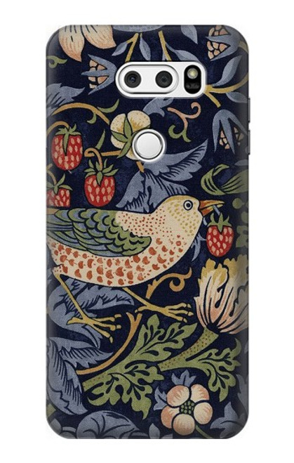 W3791 William Morris Strawberry Thief Fabric Funda Carcasa Case y Caso Del Tirón Funda para LG V30, LG V30 Plus, LG V30S ThinQ, LG V35, LG V35 ThinQ